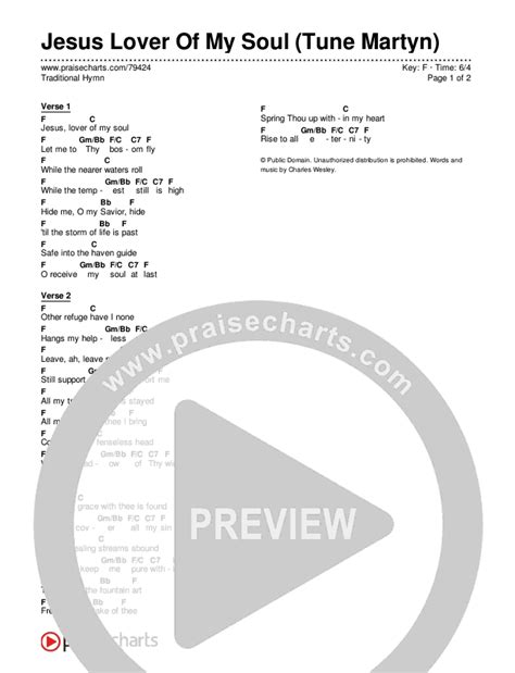 Jesus Lover Of My Soul (Tune Martyn) Chords PDF (Traditional Hymn) - PraiseCharts