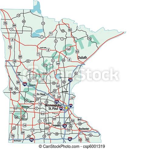 EPS Vectors of Minnesota State Interstate Map - Minnesota state road ...