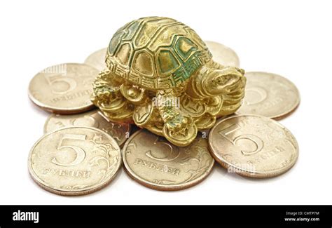 Money Coins with Turtle sitting Feng Shui Stock Photo - Alamy