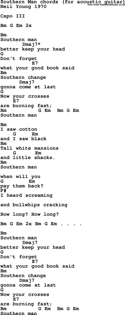 Song Lyrics with guitar chords for Southern Man | Songs, Southern men ...