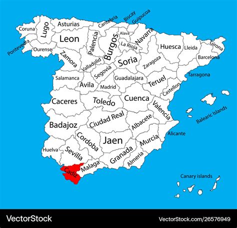 Cadiz map spain province administrative map Vector Image