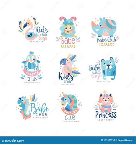 Kids Club and Babe Toyshop Logo Design Set, Badges with Cute Animals ...