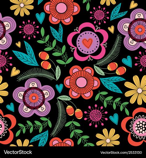 Seamless floral pattern on black background Vector Image