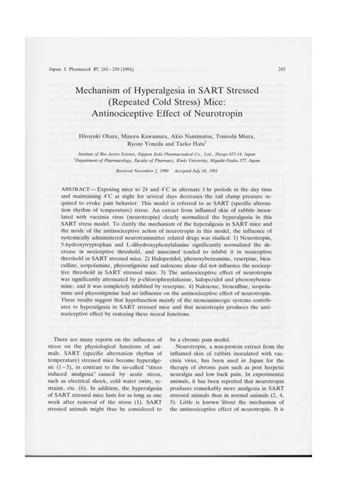 (PDF) Mechanism of Hyperalgesia in SART Stressed (Repeated Cold Stress) Mice: Antinociceptive ...