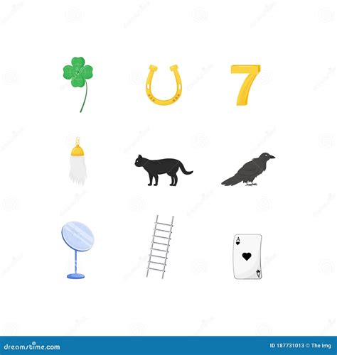 Superstitious Symbols Flat Color Vector Objects Set Stock Vector - Illustration of charm, card ...