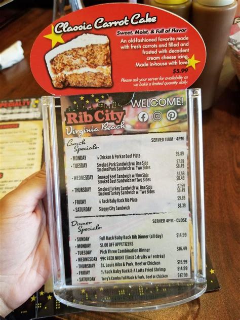 Menu at Rib City BBQ, Virginia Beach