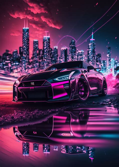 'NISSAN GTR R35 Neon' Poster, picture, metal print, paint by Pixaverse ...