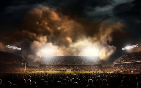 Premium AI Image | Electric Night High School Football Stadium Smoky Ambiance Generative AI