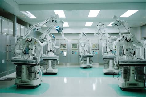 Team of Robots Working in a Hospital Setting. Generative AI Stock ...