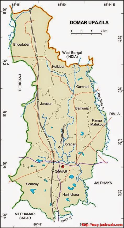 Domar Upazila Map, Nilphamari District, Bangladesh