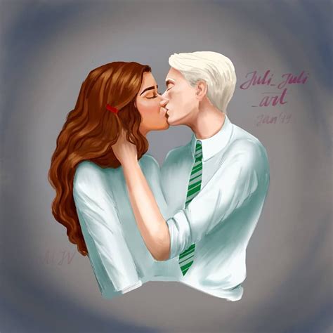 Hermione Granger and Draco Malfoy kiss. Harry Potter fanart. Wizarding World Of Harry Potter ...