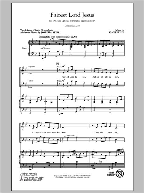 Fairest Lord Jesus by Stan Pethel Sheet Music for SATB Choir at Sheet ...