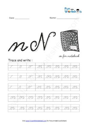 Cursive Handwriting (small Letter n) - free printable worksheets