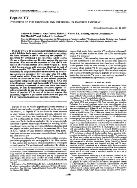 (PDF) Peptide YY. Structure of the precursor and expression in exocrine ...