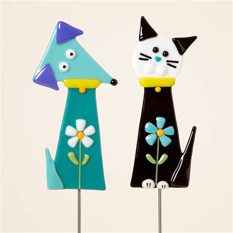 Dog & Cat Fused Glass Garden Stake | Glass Garden Stakes | Uncommon Goods