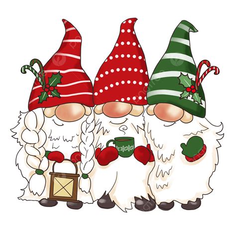 Christmas Gnomes Cartoon Style Three Cute Little People White Beard ...