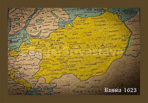 Hand-sketched recreation of a 1623 dated map of Tsardom of Russia, originally created by ...