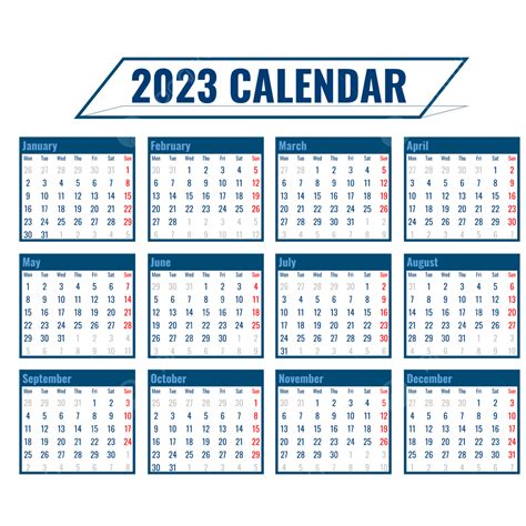 Calendar 2023 Regal Blue With Simple Table Kalender, Calendar 2023 ...