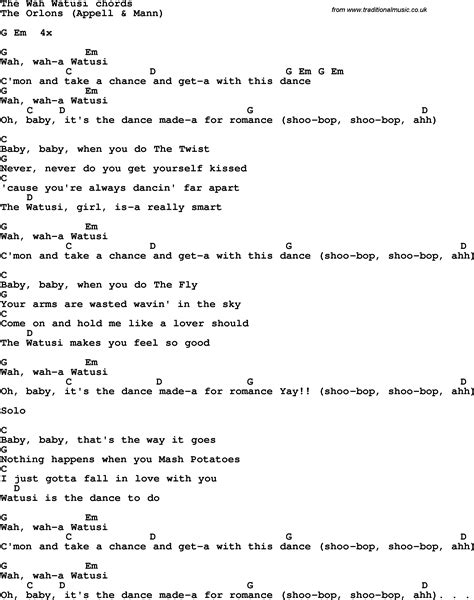 Song lyrics with guitar chords for The Wah Watusi - The Orlons