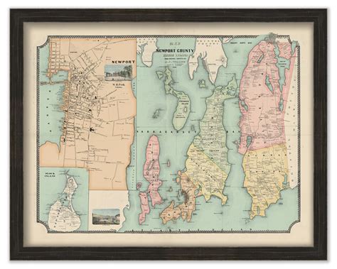 Map of Newport County, Rhode Island, H.F. Walling 1850 - Colored Version - 0658 in 2022 ...