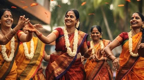 Premium AI Image | A group of women dressed in traditional Kerala ...