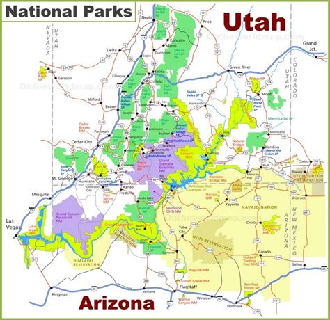 Utah-Arizona national parks map - Ontheworldmap.com