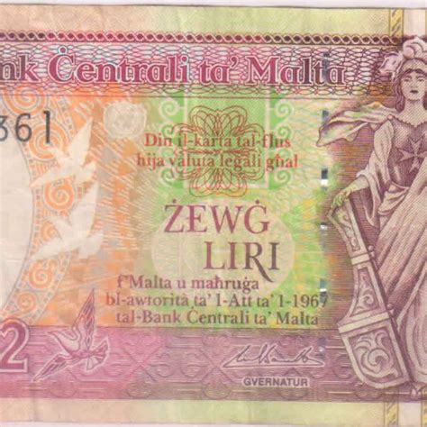 Malta - 2 lira 1967 used currency note - KB Coins & Currencies