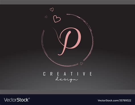 Handwritten p letter logo design with dust pink Vector Image