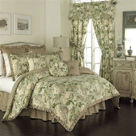 4PC Waverly Garden Glory Reversible QUEEN COMFORTER SET Tan Blue Green ...