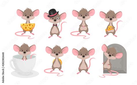 Set a cute mouse in different situations. Animals cartoon character rat ...