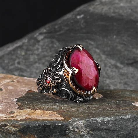 Turkish Handmade Jewelry 925 Sterling Silver Ruby Stone Men Ring Sz 10 ...