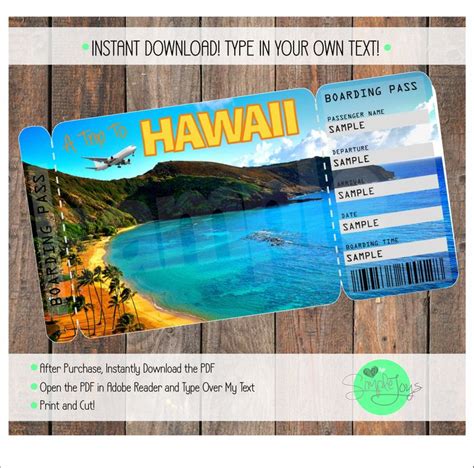 Printable Ticket to Hawaii Boarding Pass Surprise Vacation - Etsy | Tickets to hawaii, Surprise ...