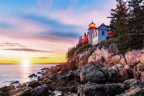 Bass Harbor Head lighthouse at sunset, in Maine Photograph by Mihai ...