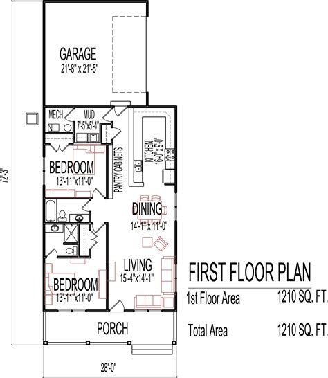 Small Low Cost Economical 2 Bedroom 2 Bath 1200 Sq Ft Single Story ...