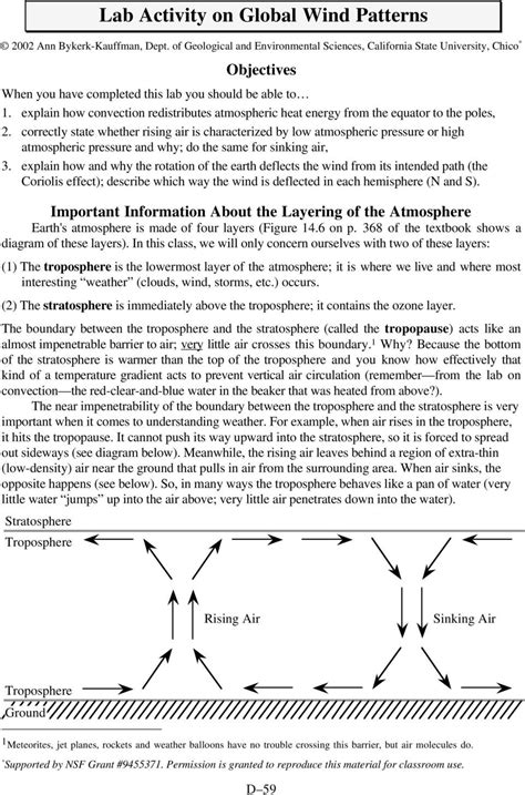 Global Wind Patterns Worksheet | Worksheet for Education