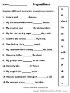 Prepositions Worksheet - Ultimate SLP