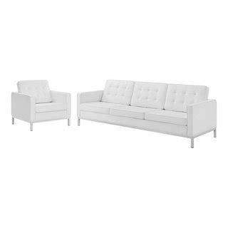 Tufted Armchair and Sofa Set, Faux Leather, Silver Black, Modern, Lounge - Contemporary - Living ...