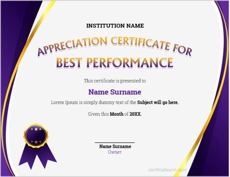 Appreciation Certificate for Best Performance | Download