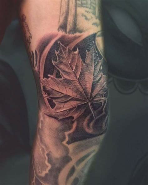 Today's work, a maple leaf by the elbow. Was a tough placement to ...