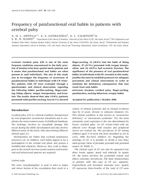 (PDF) Frequency of parafunctional oral habits in patients with cerebral palsy | Antonio Sergio ...