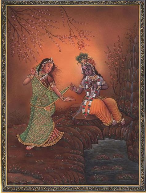 Krishna Radha Indian Decor Art Handmade Miniature Hindu Deity Drawing ...