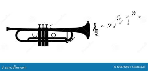 Trumpet Silhouette With Flying Notes - Black Vector Illustration ...