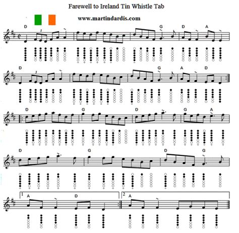 Farewell To Ireland Tin Whistle Sheet Music - Irish folk songs