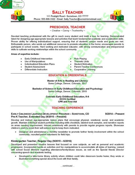 Preschool Teacher Resume Sample | A+ Resumes for Teachers | Teacher ...