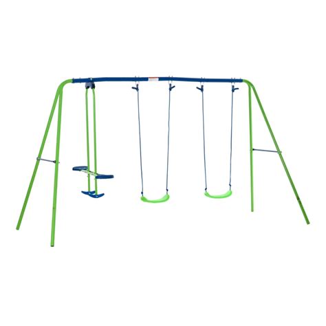 Outsunny Metal Swings & Seesaw Set Double Swing Seats with a Seesaw ...