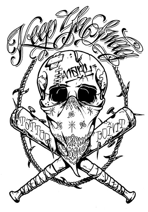 Skull With Bandana Tattoo Drawing