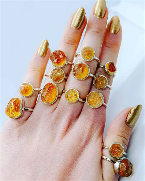 Citrine raw gemstone ring, sterling silver, November birthstone. | Koko Jewellery