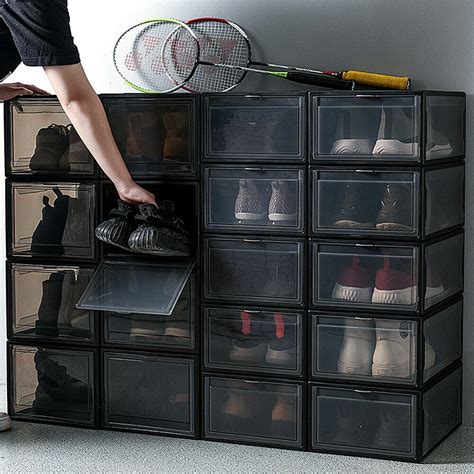 Plastic Magnetic Shoe Box, Pack of 10 Stackable Shoe Storage Boxes Sneaker Storage Bins Shoe ...