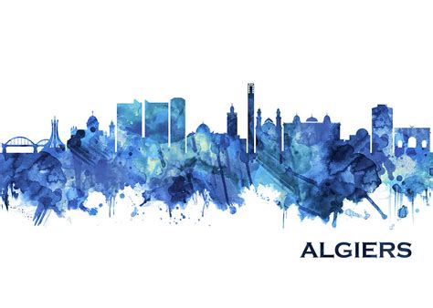 Algiers Algeria Skyline Blue Mixed Media by NextWay Art - Pixels