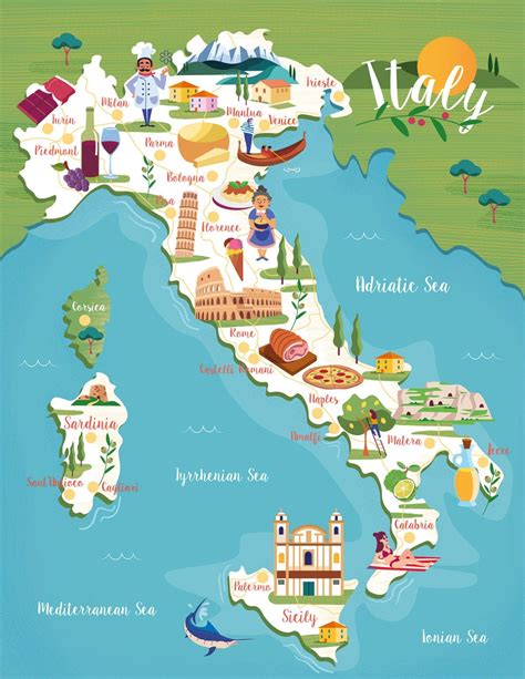 Map Of Italy (Illustraited Guide To Italy)| Paxton Visuals | Italy map, Illustrated map, Travel ...